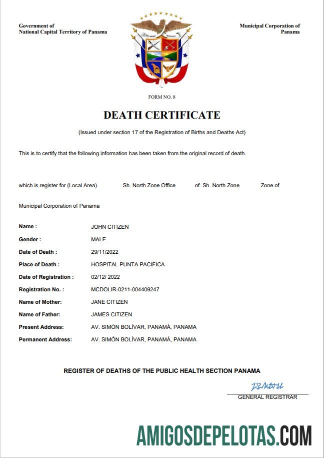 Para baixar modelo Word e PDF de certidão de óbito do Panamá